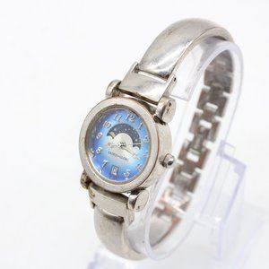 Vintage Faded Glory Moonphase Watch Womens Silver Tone Steel Classic Blue Dial